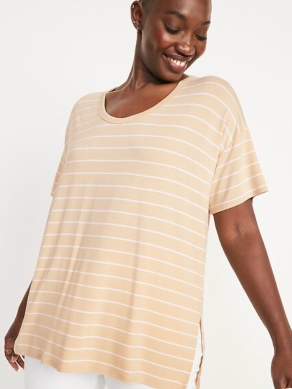Old Navy Women's Size XL Luxe Scoop-Neck Tunic T-Shirt Oak‎ Branch Beige White